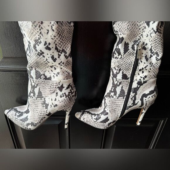 Jessica Simpson White Snakeskin Ruched Thigh High Boots Size 6 - Picture 7 of 11